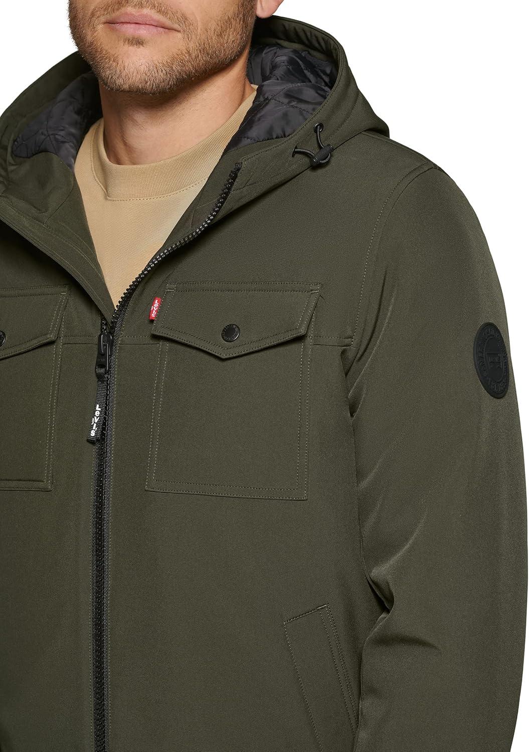 imageLevis mens Soft Shell Two Pocket Hooded Trucker JacketOlive
