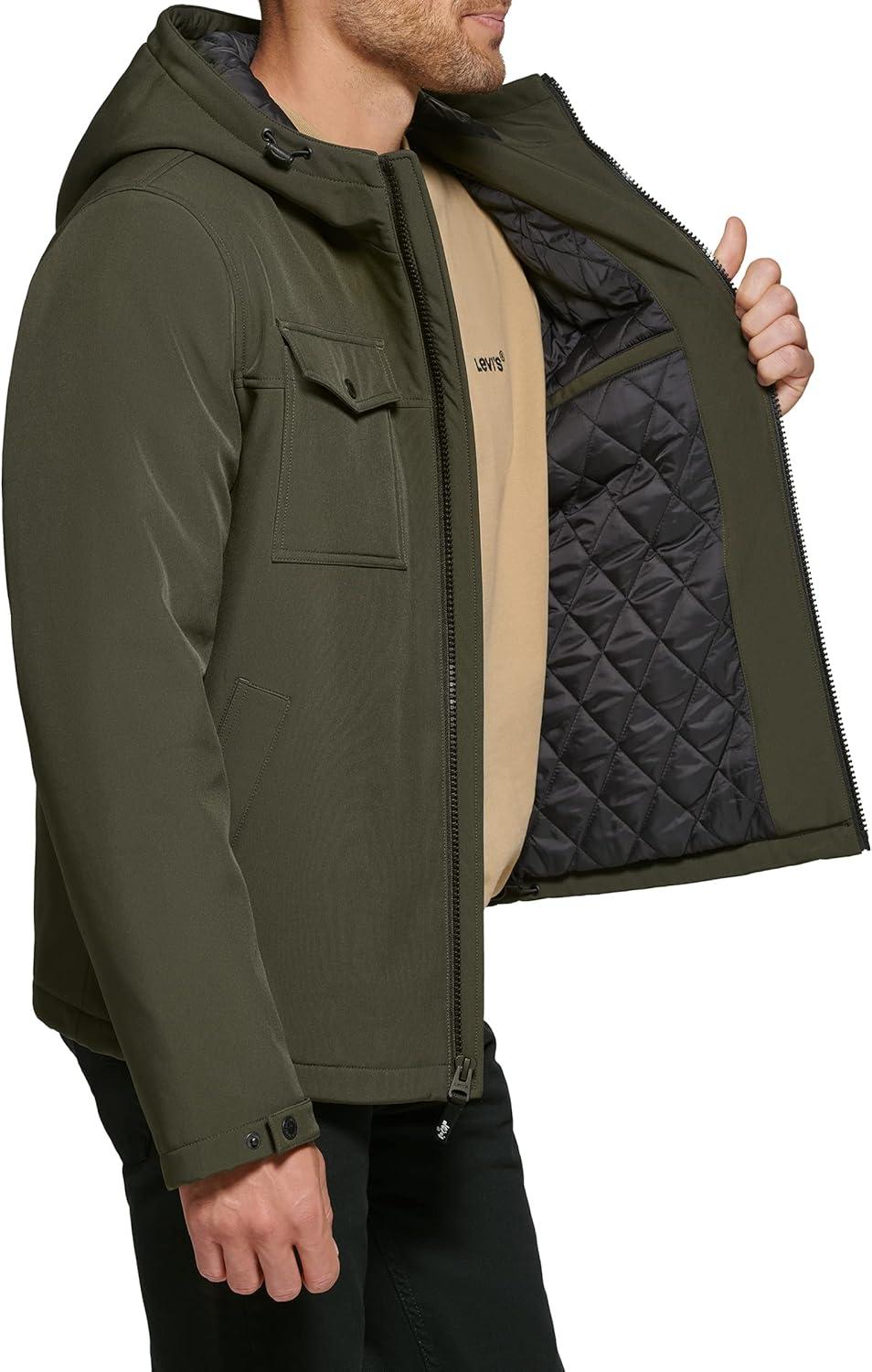 imageLevis mens Soft Shell Two Pocket Hooded Trucker JacketOlive