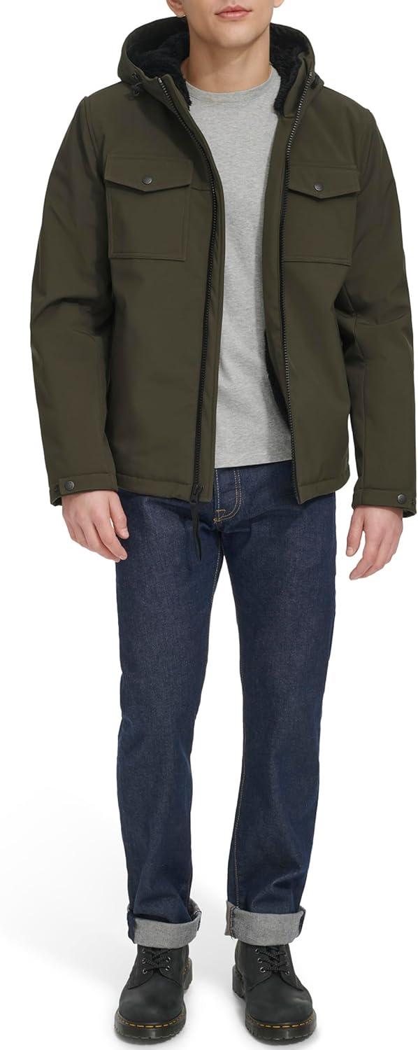 imageLevis mens Soft Shell Two Pocket Hooded Trucker JacketOlive Sherpa