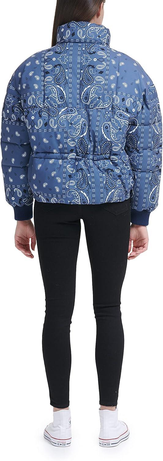 imageLevis womens Cinch Waist Puffer JacketBlue Bandana Print
