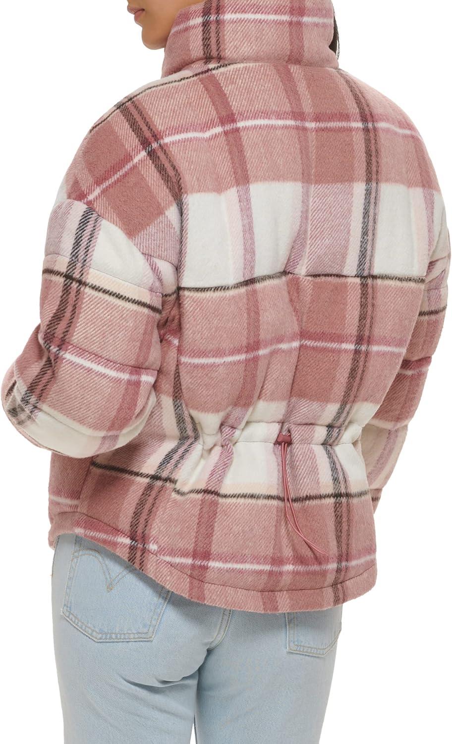 imageLevis womens Cinch Waist Puffer JacketCameo Pink Wool Plaid