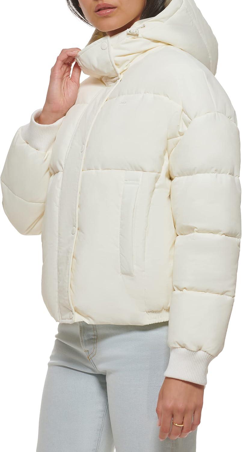 imageLevis womens Cinch Waist Puffer JacketCream With Hood
