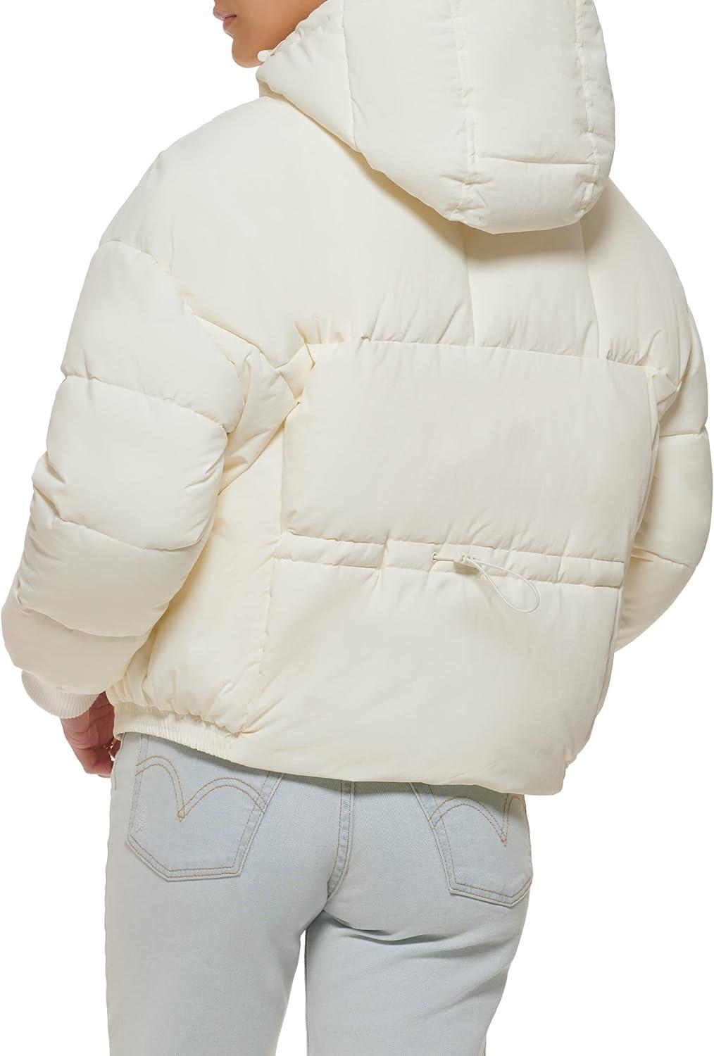 imageLevis womens Cinch Waist Puffer JacketCream With Hood