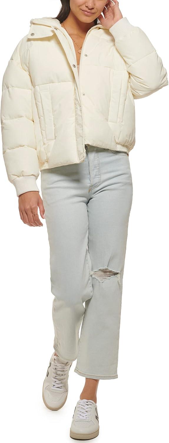 imageLevis womens Cinch Waist Puffer JacketCream With Hood