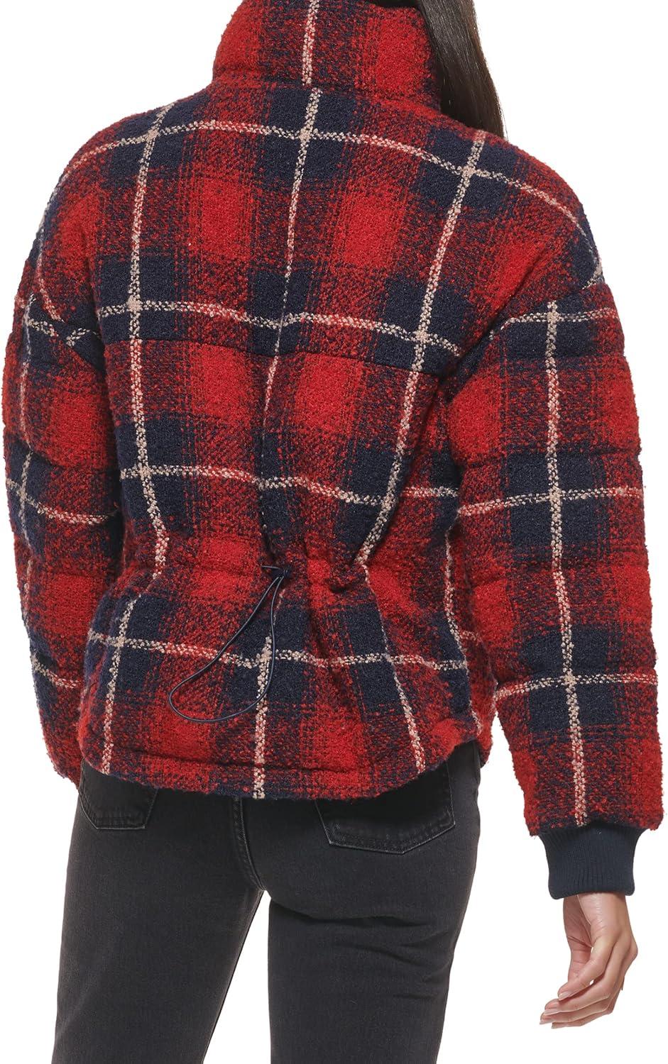 imageLevis womens Cinch Waist Puffer JacketRedNavy Ombre Wool Plaid