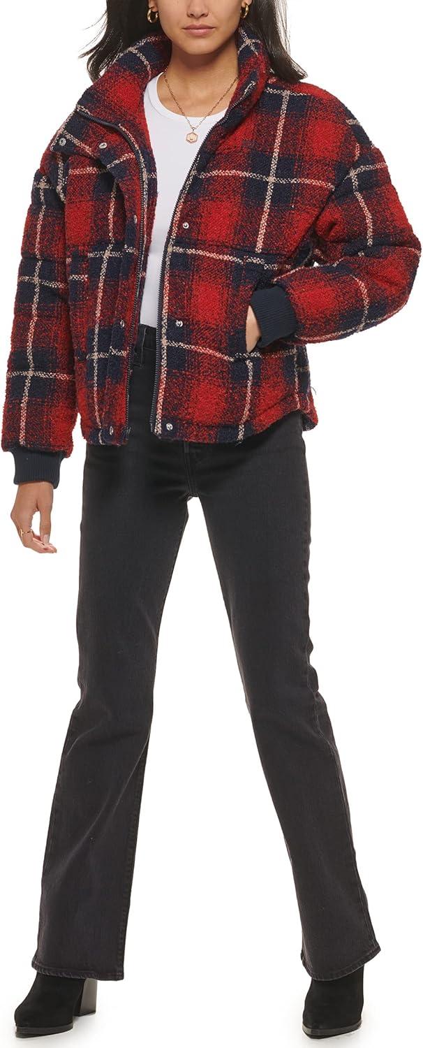 imageLevis womens Cinch Waist Puffer JacketRedNavy Ombre Wool Plaid