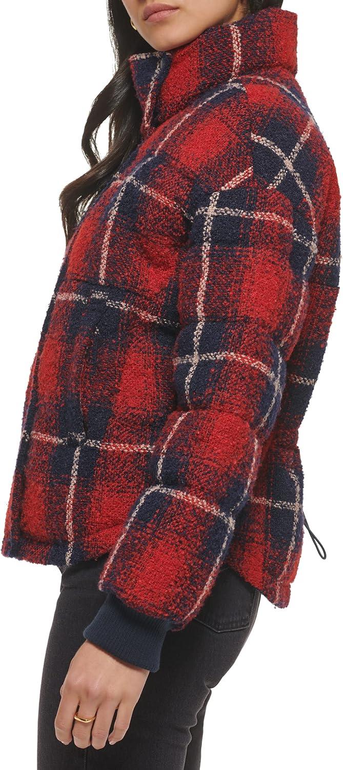 imageLevis womens Cinch Waist Puffer JacketRedNavy Ombre Wool Plaid