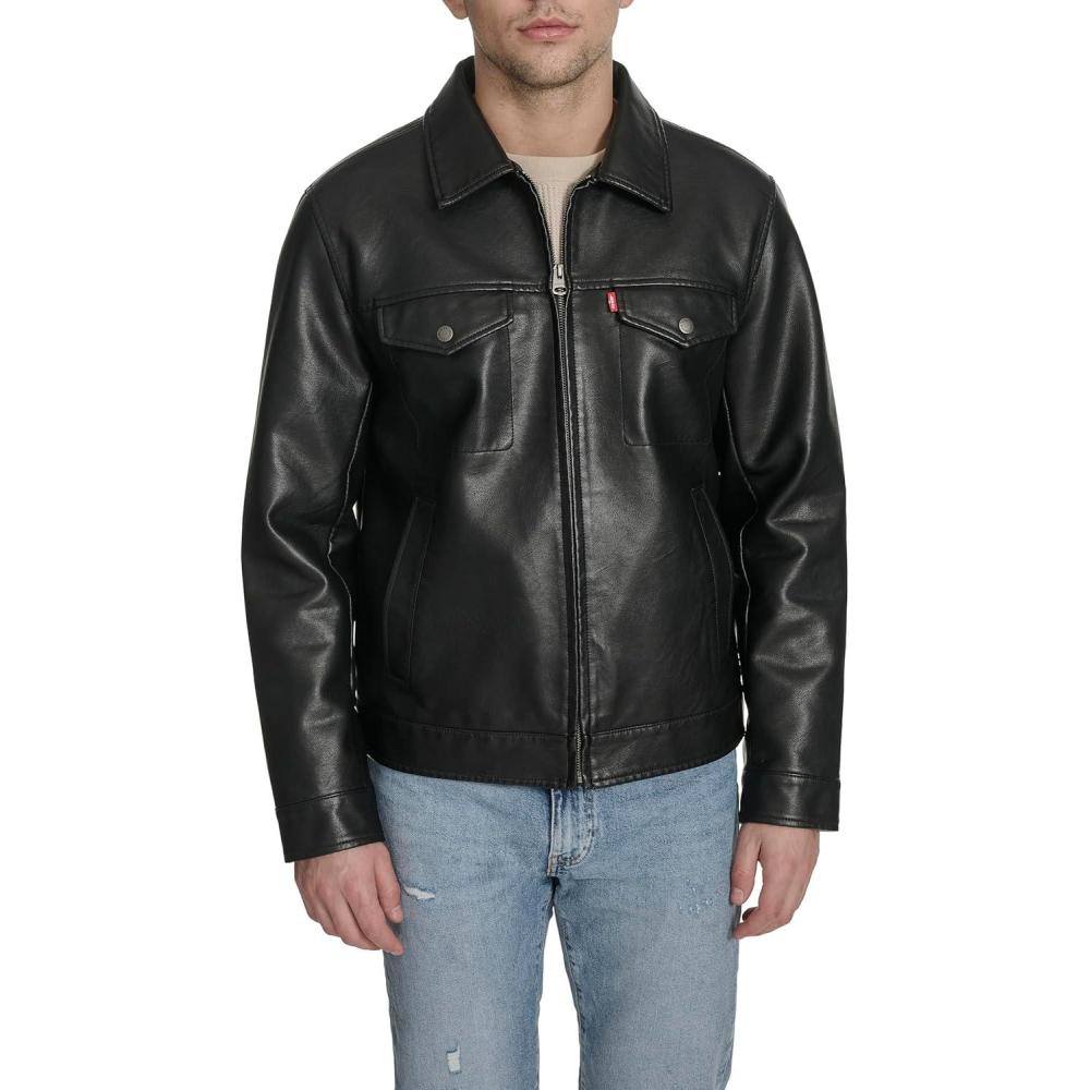 imageLevis mens Levis Mens Faux Leather Modern Trucker JacketBlack