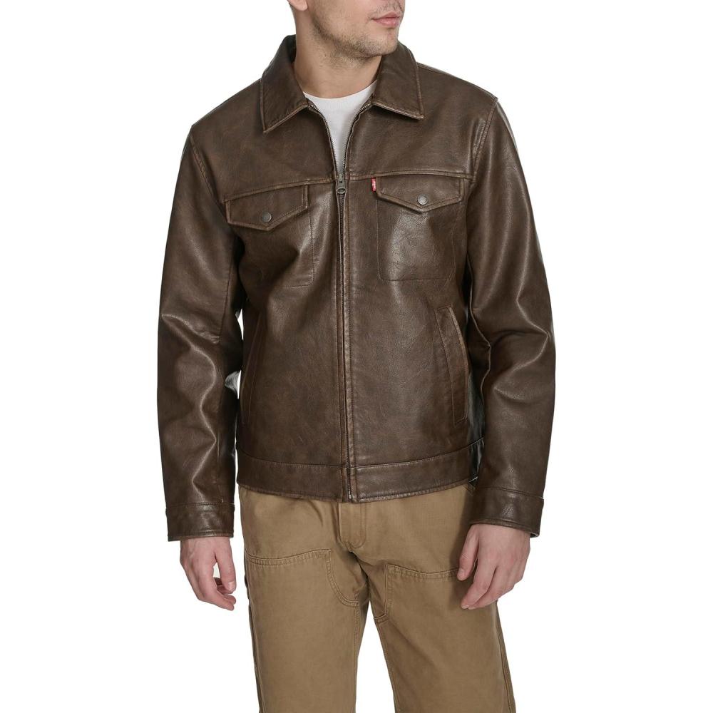 imageLevis mens Levis Mens Faux Leather Modern Trucker JacketSaddle