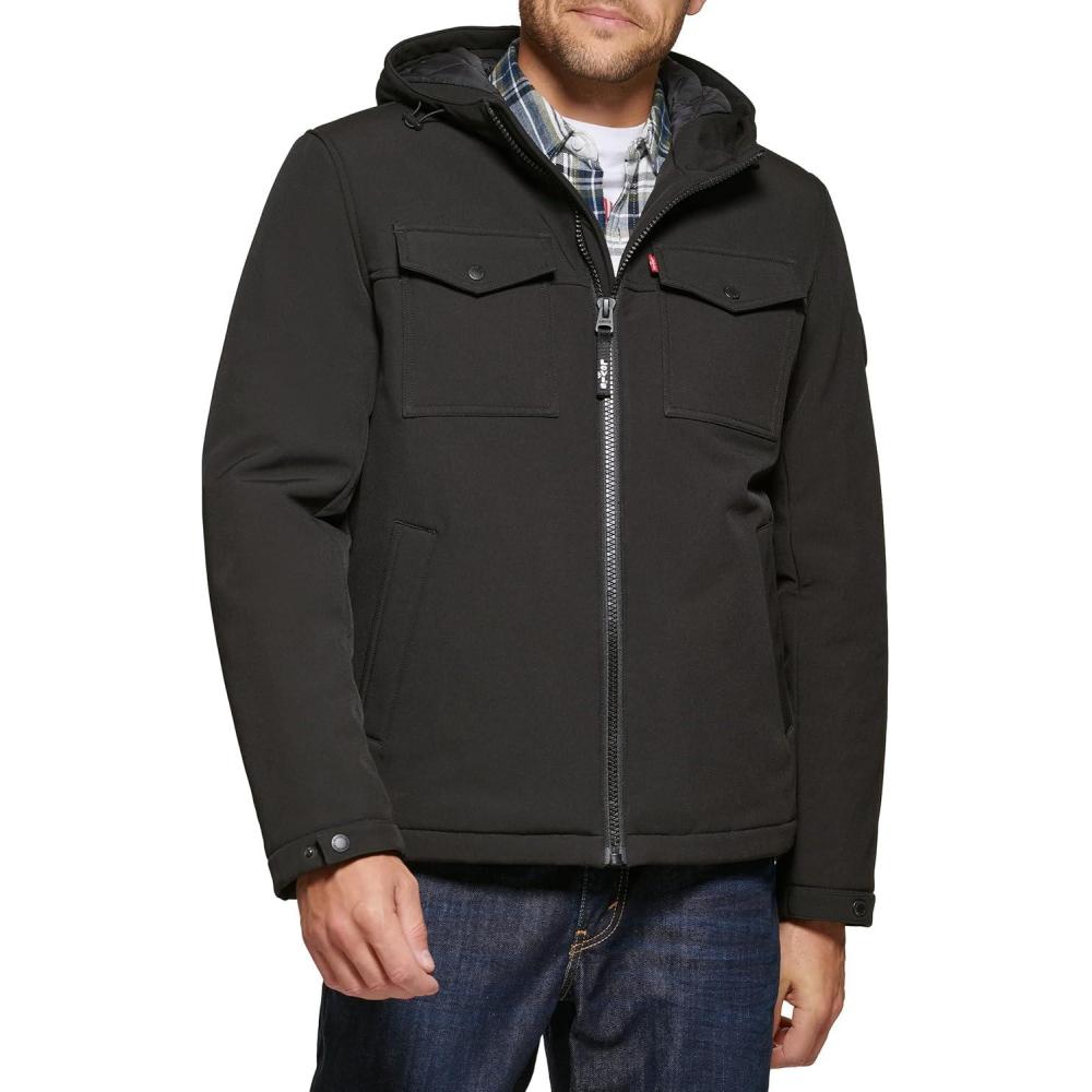 imageLevis mens Soft Shell Two Pocket Hooded Trucker JacketBlack
