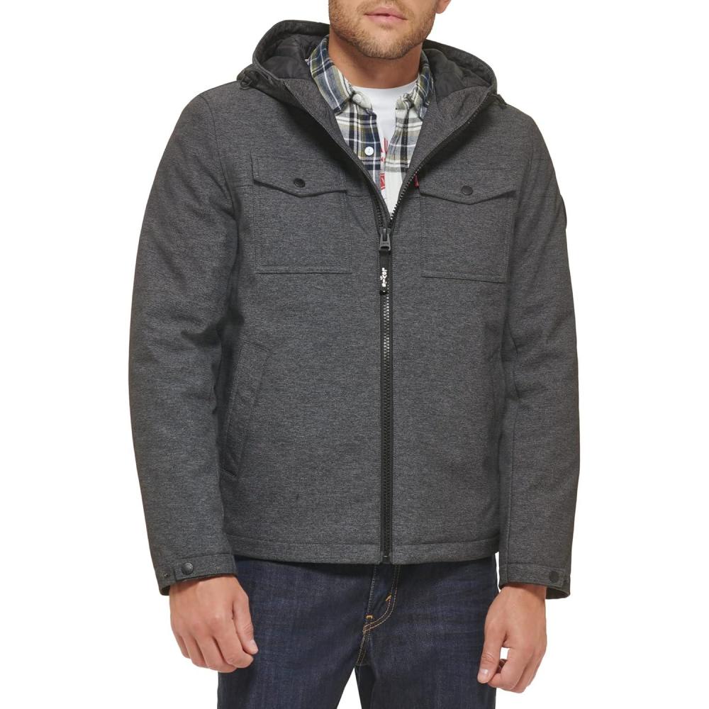 imageLevis mens Soft Shell Two Pocket Hooded Trucker JacketGraphite