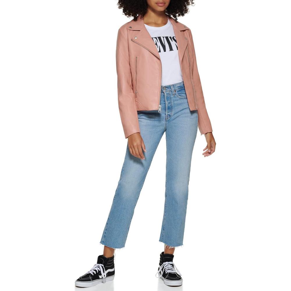 imageLevis womens Vegan Leather 538 Moto Jacket Regular ampamp Plus SizeCameo Pink