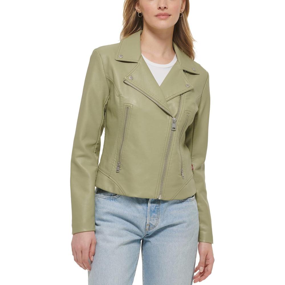 imageLevis womens Vegan Leather 538 Moto Jacket Regular ampamp Plus SizeGrnCha