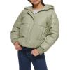 imageLevis womens Cinch Waist Puffer JacketSea Green Faux Leather With Hood