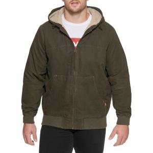 imageLevis Mens Workwear Cotton Canvas Hooded Bomber Jacket Regular ampamp Big ampamp Tall SizesOliveSherpa Lined
