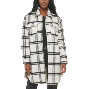 imageLevis Womens Wool Blend Sherpa Lined Long Shacket Standard ampamp Plus SizesBlackWhite Window Plaid