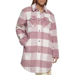 imageLevis Womens Wool Blend Sherpa Lined Long Shacket Standard ampamp Plus SizesMauve Plaid
