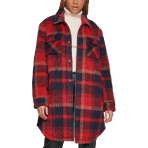 imageLevis Womens Wool Blend Sherpa Lined Long Shacket Standard ampamp Plus SizesNavyRed Plaid