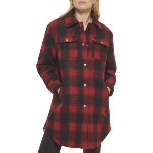imageLevis Womens Wool Blend Sherpa Lined Long Shacket Standard ampamp Plus SizesRedBlack Plaid