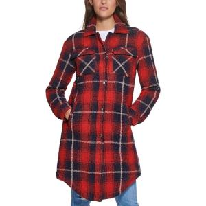 imageLevis Womens Wool Blend Sherpa Lined Long Shacket Standard ampamp Plus SizesRedNavy Ombre