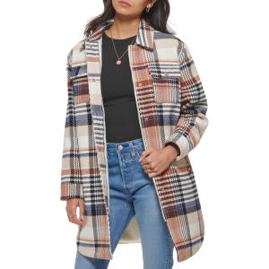 imageLevis Womens Wool Blend Sherpa Lined Long Shacket Standard ampamp Plus SizesRust Multi Plaid