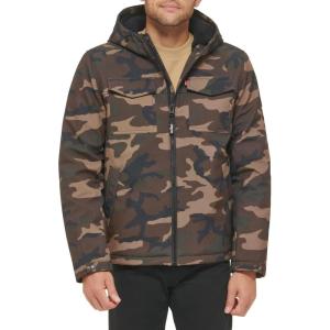 imageLevis mens Soft Shell Two Pocket Hooded Trucker JacketCamo Sherpa
