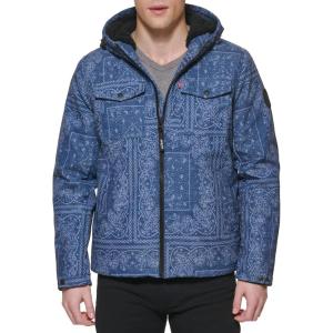 imageLevis mens Soft Shell Two Pocket Hooded Trucker JacketFaded Blue Bandana Sherpa
