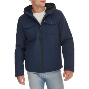 imageLevis mens Soft Shell Two Pocket Hooded Trucker JacketMidnight Sherpa