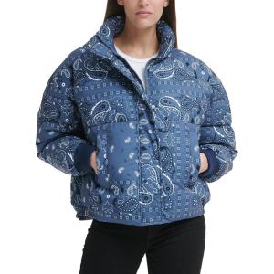 imageLevis womens Cinch Waist Puffer JacketBlue Bandana Print