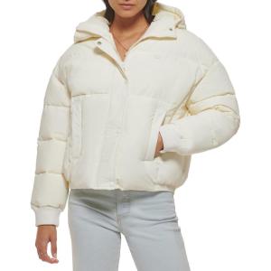 imageLevis womens Cinch Waist Puffer JacketCream With Hood