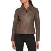 imageCole Haan Womens Diamond Quilted Sleeve Shirt Collar Leather CoatStone