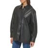 imageCole Haan Womens Shirt Collar Button Up Leather CoatBlack