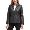 imageCole Haan Womens Fully Lined Wing Collar Leather CoatTrue Black