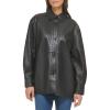 imageCole Haan Womens Shirt Collar Button Up Leather CoatBlack