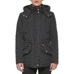 imageCole Haan Womens Faux Trimmed Quilted Signature CoatBlack
