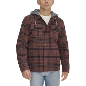 imageLevis Mens Plaid Sherpa Lined Hooded Shirt Jacket Regular ampamp Big ampamp Tall SizesBitter Chocolate Plaid