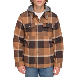imageLevis Mens Plaid Sherpa Lined Hooded Shirt Jacket Regular ampamp Big ampamp Tall SizesBrown Caf Plaid