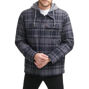 imageLevis Mens Plaid Sherpa Lined Hooded Shirt Jacket Regular ampamp Big ampamp Tall SizesGreyNavy Plaid