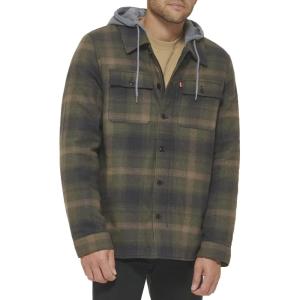 imageLevis Mens Plaid Sherpa Lined Hooded Shirt Jacket Regular ampamp Big ampamp Tall SizesHooded Green Ombre Plaid