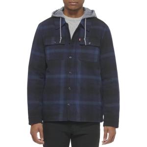 imageLevis Mens Plaid Sherpa Lined Hooded Shirt Jacket Regular ampamp Big ampamp Tall SizesHooded Navy Ombre Plaid