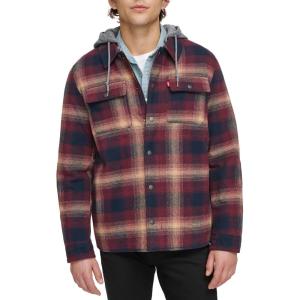 imageLevis Mens Plaid Sherpa Lined Hooded Shirt Jacket Regular ampamp Big ampamp Tall SizesHooded Red Ombre Plaid