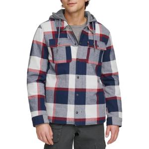 imageLevis Mens Plaid Sherpa Lined Hooded Shirt Jacket Regular ampamp Big ampamp Tall SizesNavyRed Skater Plaid