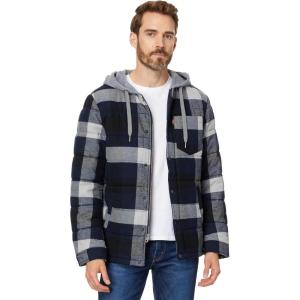 imageLevis Mens Plaid Sherpa Lined Hooded Shirt Jacket Regular ampamp Big ampamp Tall SizesNavyWhite Buffalo Plaid