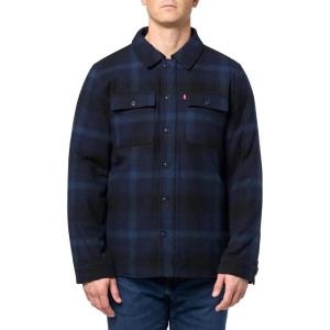 imageLevis Mens Plaid Sherpa Lined Hooded Shirt Jacket Regular ampamp Big ampamp Tall SizesNew Navy Ombre Plaid