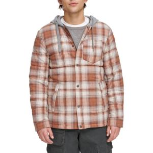 imageLevis Mens Plaid Sherpa Lined Hooded Shirt Jacket Regular ampamp Big ampamp Tall SizesOrange Ombre