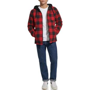 imageLevis Mens Plaid Sherpa Lined Hooded Shirt Jacket Regular ampamp Big ampamp Tall SizesRedBlack Buffalo Plaid
