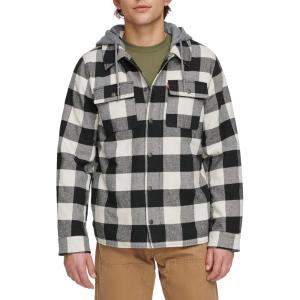 imageLevis Mens Plaid Sherpa Lined Hooded Shirt Jacket Regular ampamp Big ampamp Tall SizesWhite Black Buffalo Plaid New