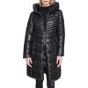 imageKenneth Cole womens Mid Length Mixed Quilted Puffer With Faux Fur Trimmed HoodBlack
