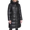 imageKenneth Cole womens Mid Length Mixed Quilted Puffer With Faux Fur Trimmed HoodBlack