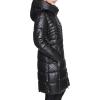 imageKenneth Cole womens Mid Length Mixed Quilted Puffer With Faux Fur Trimmed HoodBlack